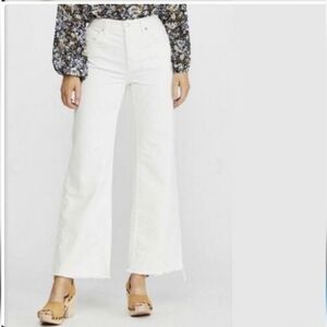 We The Free White Out Wide Leg Button Fly High Rise Raw Hem Jean 28